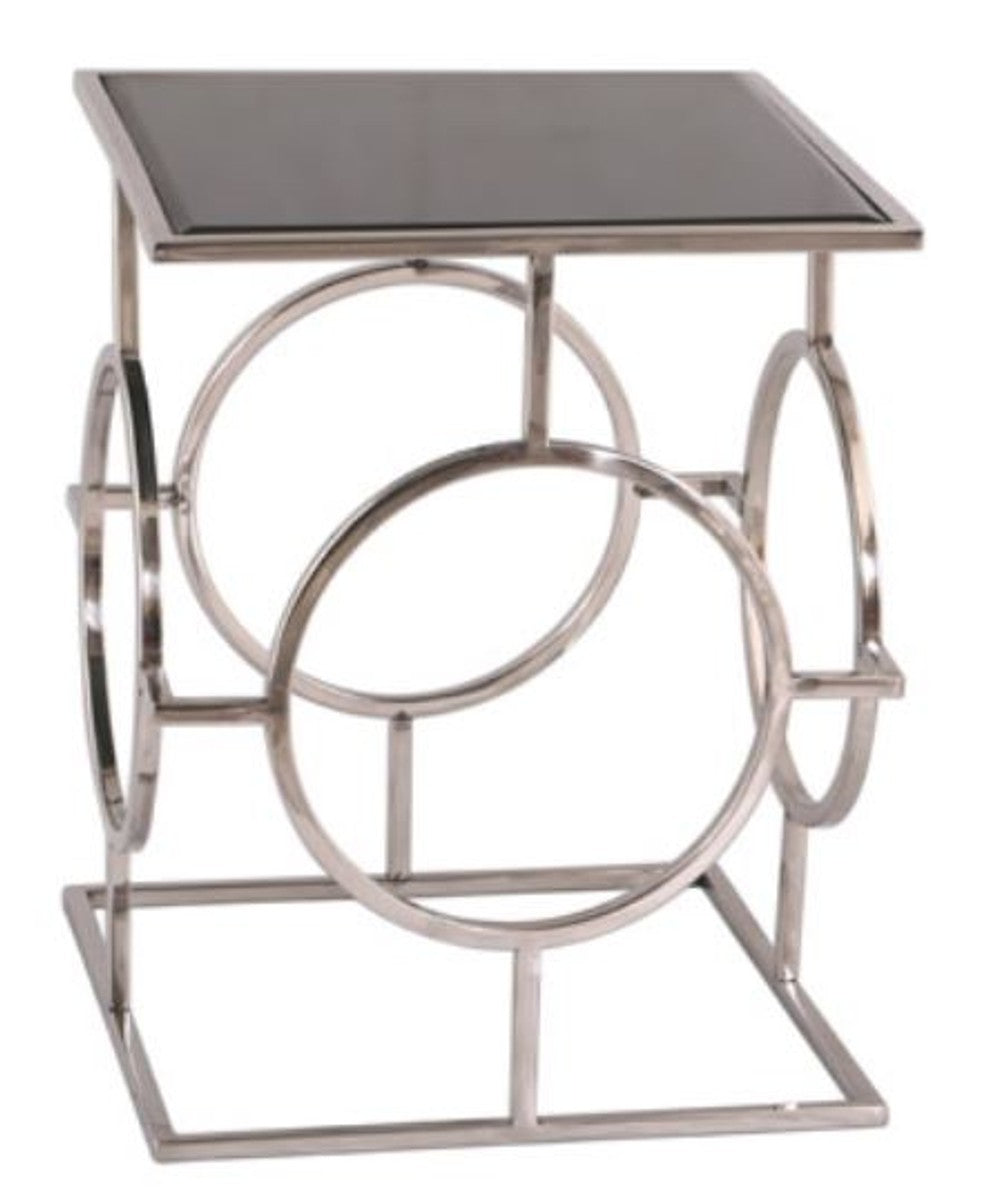 Luxus Wohnzimmer Beistelltisch Silber / Schwarz 40 x 40 x H. 50 cm - Designer Wohnzimmermöbel