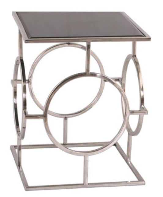 Luxus Wohnzimmer Beistelltisch Silber / Schwarz 40 x 40 x H. 50 cm - Designer Wohnzimmermöbel