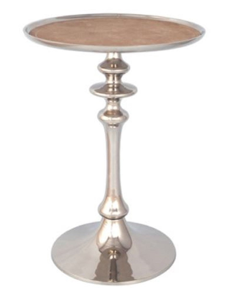 Designer Beistelltisch Silber / Braun Ø 40 x H. 58 cm - Luxus Wohnzimmermöbel