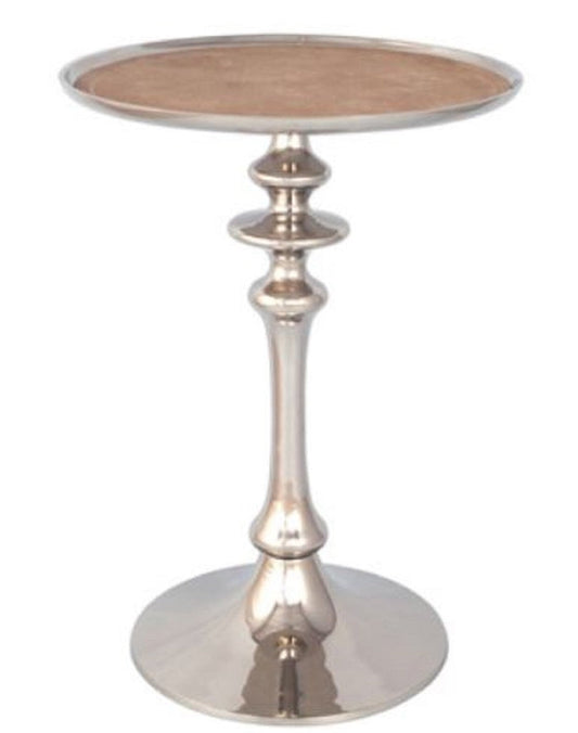 Designer Beistelltisch Silber / Braun Ø 40 x H. 58 cm - Luxus Wohnzimmermöbel