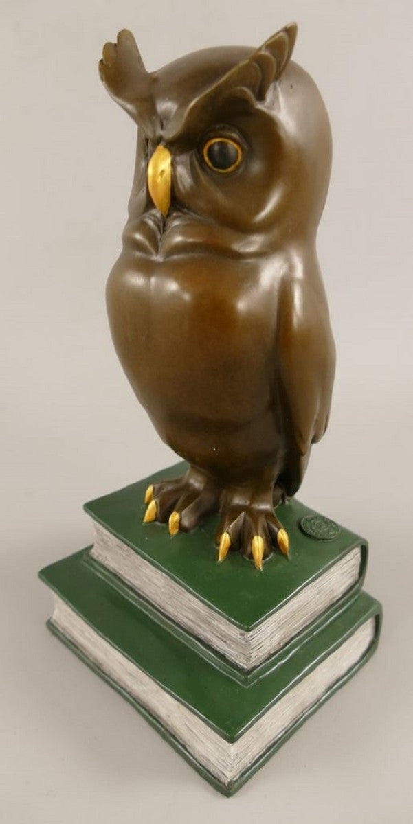 Bronze Deko Figur Eule auf Büchern H. 22 cm - Schreibtisch Deko Skulptur