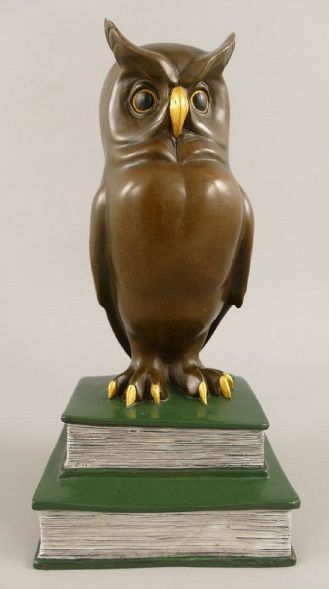 Bronze Deko Figur Eule auf Büchern H. 22 cm - Schreibtisch Deko Skulptur