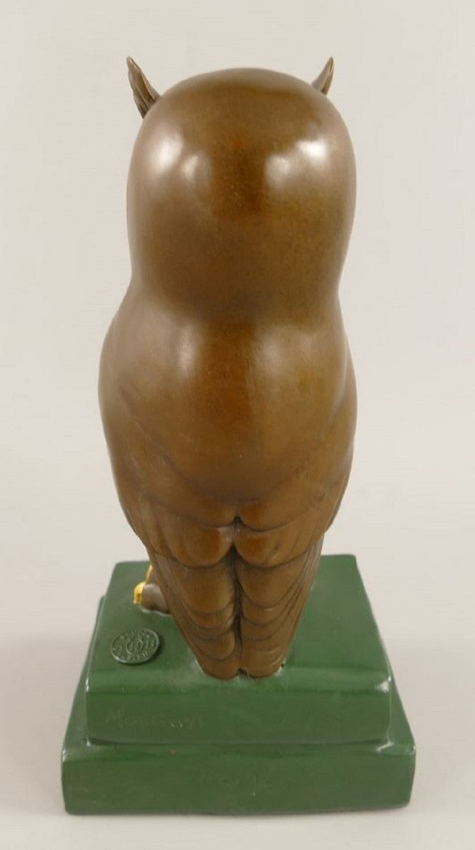 Bronze Deko Figur Eule auf Büchern H. 22 cm - Schreibtisch Deko Skulptur