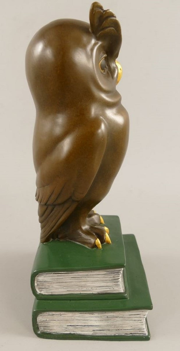 Bronze Deko Figur Eule auf Büchern H. 22 cm - Schreibtisch Deko Skulptur