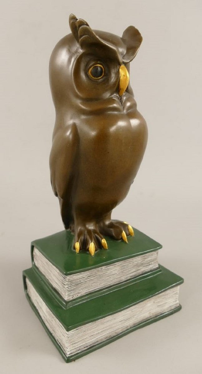 Bronze Deko Figur Eule auf Büchern H. 22 cm - Schreibtisch Deko Skulptur