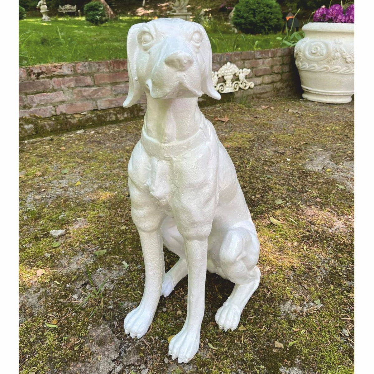 Deko Bronze Skulptur Hund Weiß H. 70 cm - Garten Deko