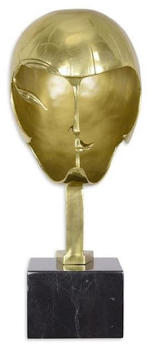 Designer Bronze Skulptur Kopf 21,4 x 22,4 x H. 47 cm - Deko Figur mit Marmorsockel - Wohnzimmer Deko - Schreibtisch Deko