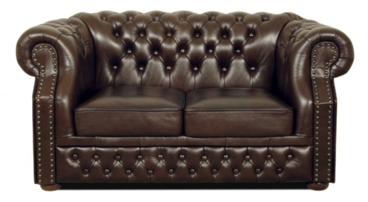 Echtleder 2er Sofa Dunkelbraun 160 x 90 x H. 80 cm - Luxus Chesterfield Möbel