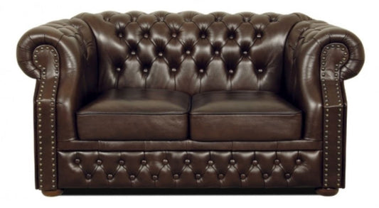 Echtleder 2er Sofa Dunkelbraun 160 x 90 x H. 80 cm - Luxus Chesterfield Möbel