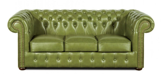 Echtleder 3er Sofa Grün 200 x 90 x H. 78 cm - Luxus Chesterfield Möbel