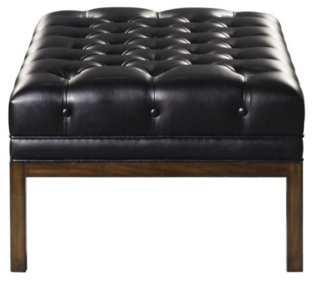 Chesterfield Echtleder Fußhocker Schwarz / Braun 80 x 59 x H. 40 cm - Hotel Möbel