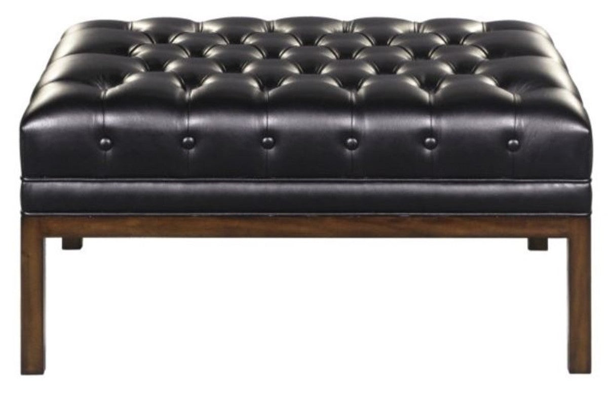 Chesterfield Echtleder Fußhocker Schwarz / Braun 80 x 59 x H. 40 cm - Hotel Möbel