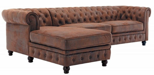 Chesterfield Ecksofa Links Antik Braun - Microfaser Wohnzimmer Sofa - Chesterfield Wohnzimmer Möbel