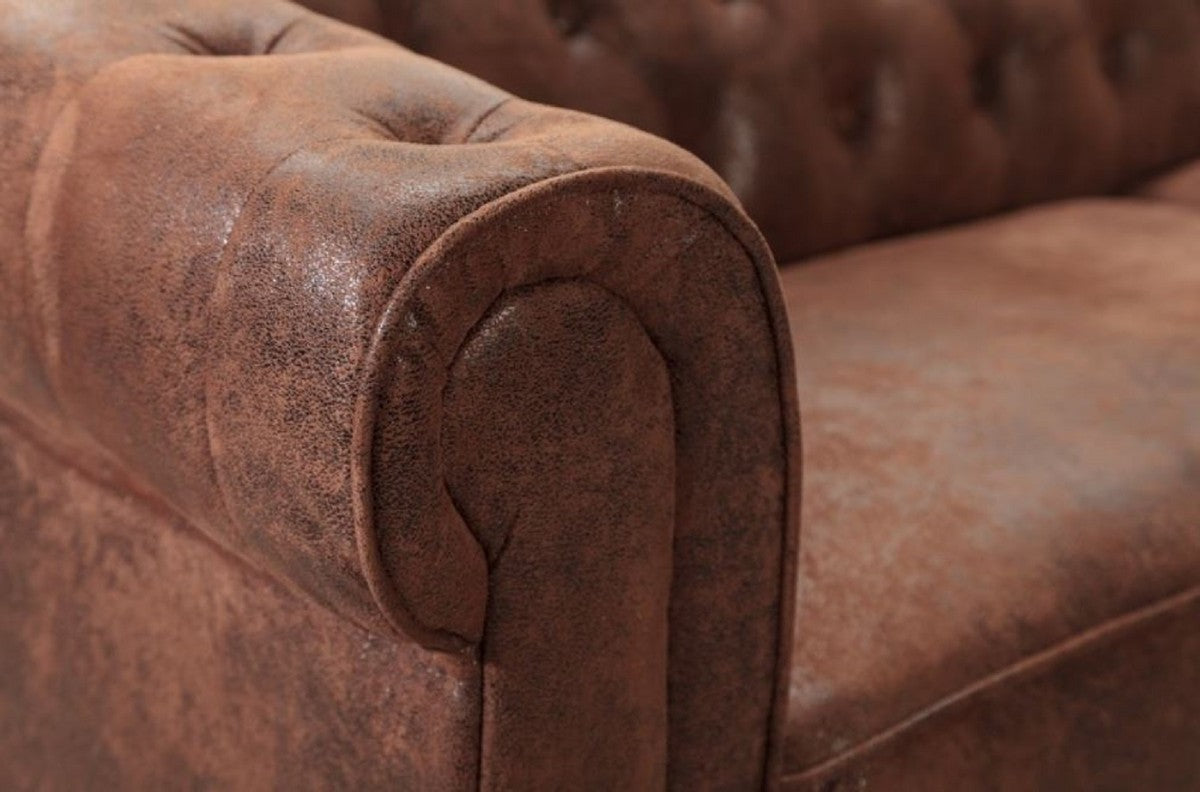 Chesterfield Ecksofa Links Antik Braun - Microfaser Wohnzimmer Sofa - Chesterfield Wohnzimmer Möbel