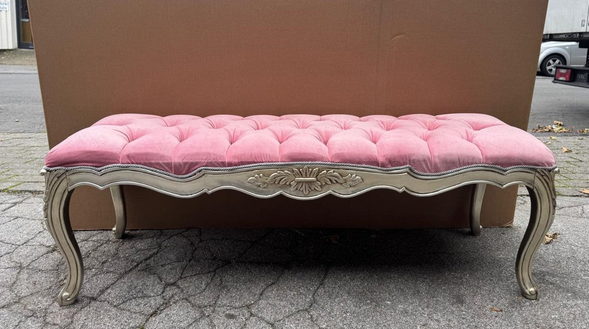 Barock Sitzbank Rosa / Silber 140 cm - Barockstil Möbel