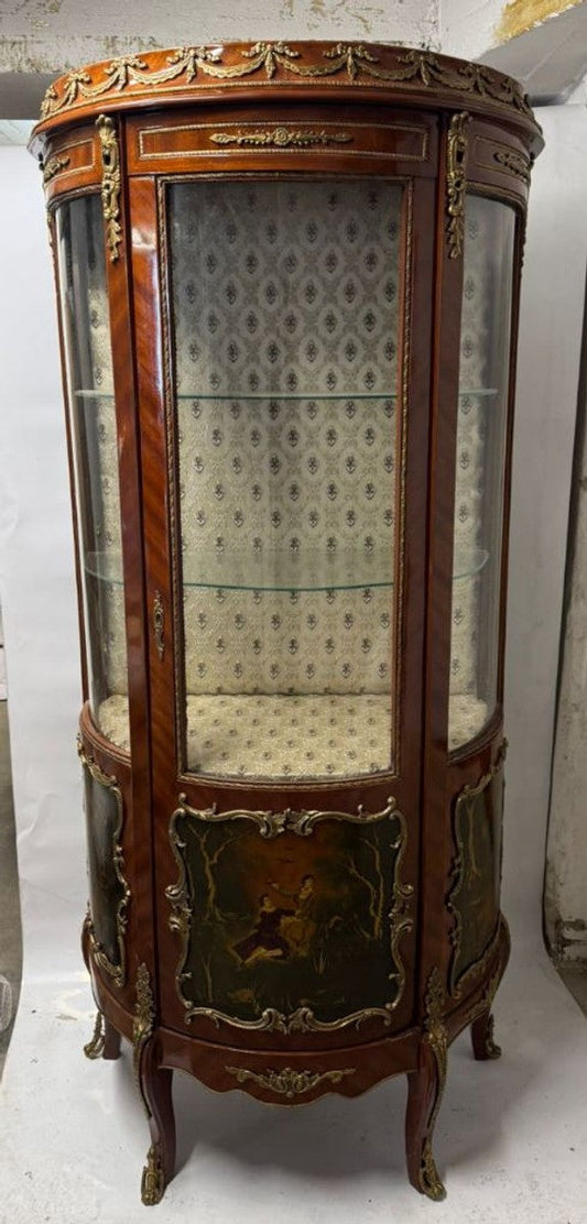 Barock Vitrine mit Glastür Braun H. 175 cm - Barockstil Möbel