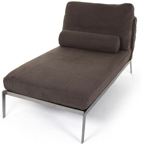 Luxus Wildleder Chaiselongue Braun / Silber 160 x 80 x H. 85 cm - Nubuk Leder Wohnzimmer Relax Liege mit Kissen - Luxus Wohnzimmer Möbel