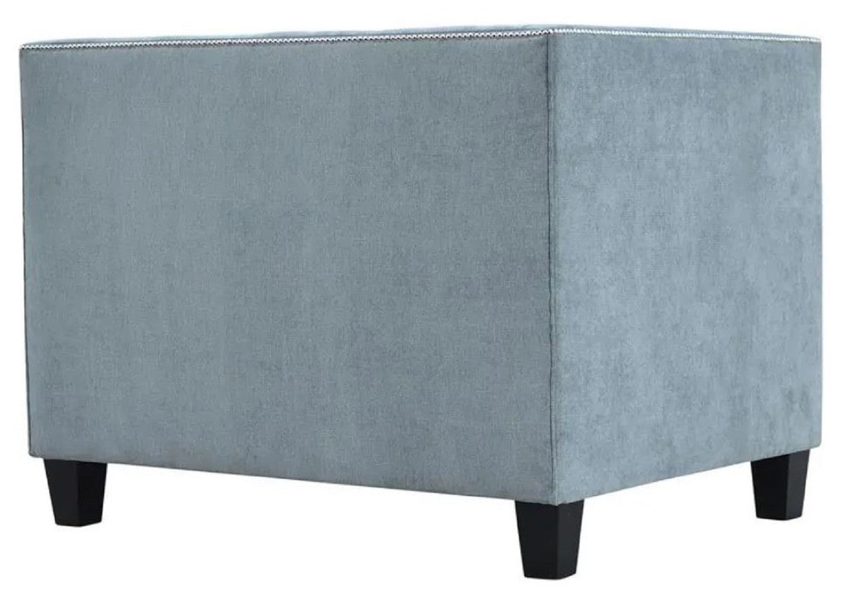 Chesterfield Sessel Hellblau / Schwarz 100 x 84 x H. 83 cm - Moderner Wohnzimmer Sessel - Chesterfield Wohnzimmer Möbel