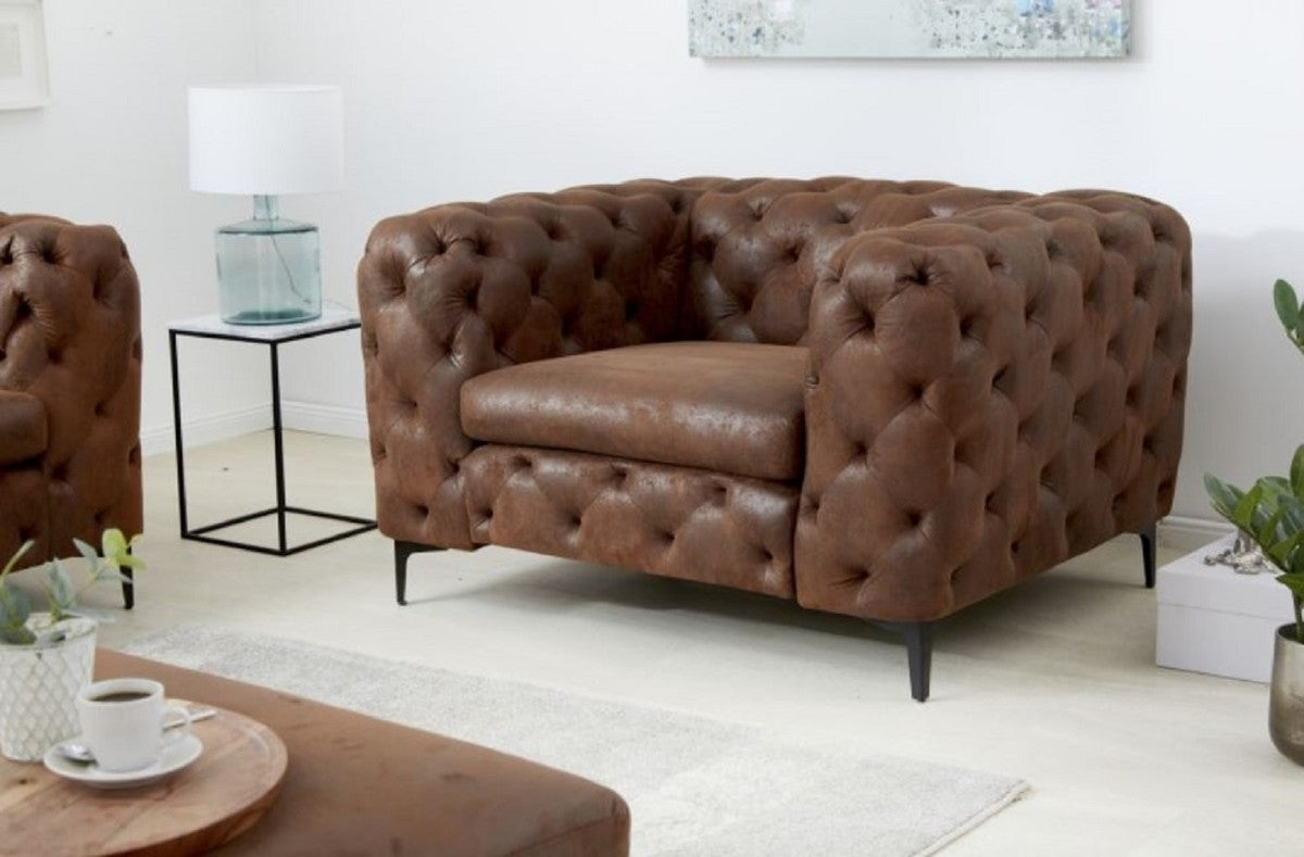Chesterfield Wohnzimmer Sessel Antik Braun 120 x 100 x H. 70 cm - Chesterfield Wohnzimmer Möbel