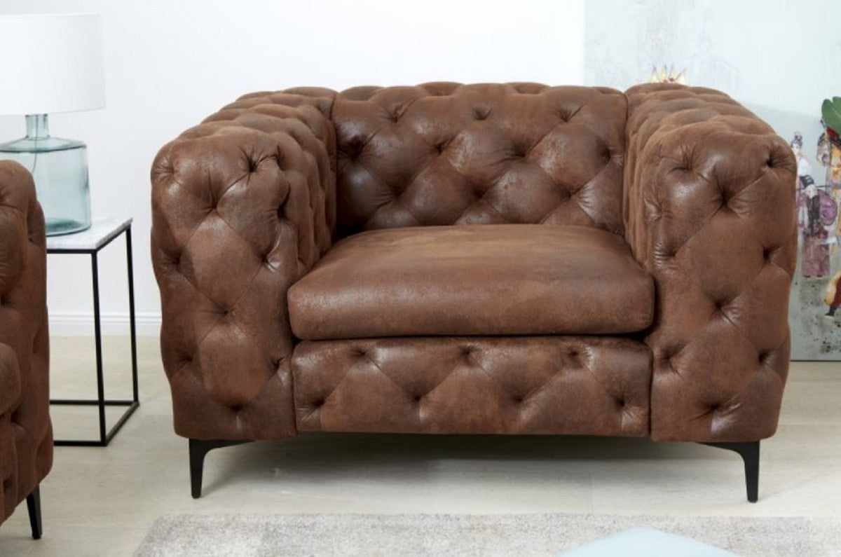 Chesterfield Wohnzimmer Sessel Antik Braun 120 x 100 x H. 70 cm - Chesterfield Wohnzimmer Möbel