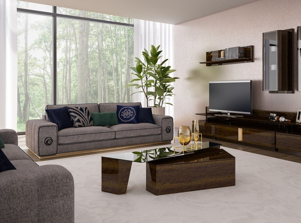 Luxus Wohnzimmer Sofa Grau / Schwarz / Gold 220 x 100 x H. 65 cm - Edle Wohnzimmer Möbel - Luxus Möbel