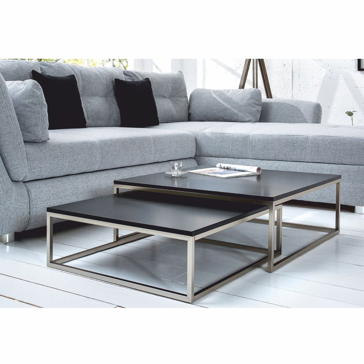 Couchtisch 2er Set Schwarz / Silber - Wohnzimmer Möbel