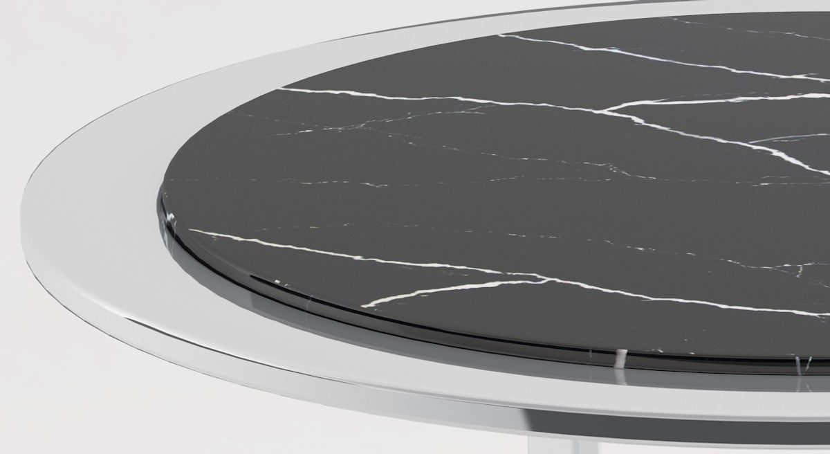 Luxus Wohnzimmer Set Silber / Schwarz - 1 Couchtisch mit Marmorplatte & 1 Beistelltisch mit Marmorplatte - Wohnzimmermöbel - Luxus Qualität