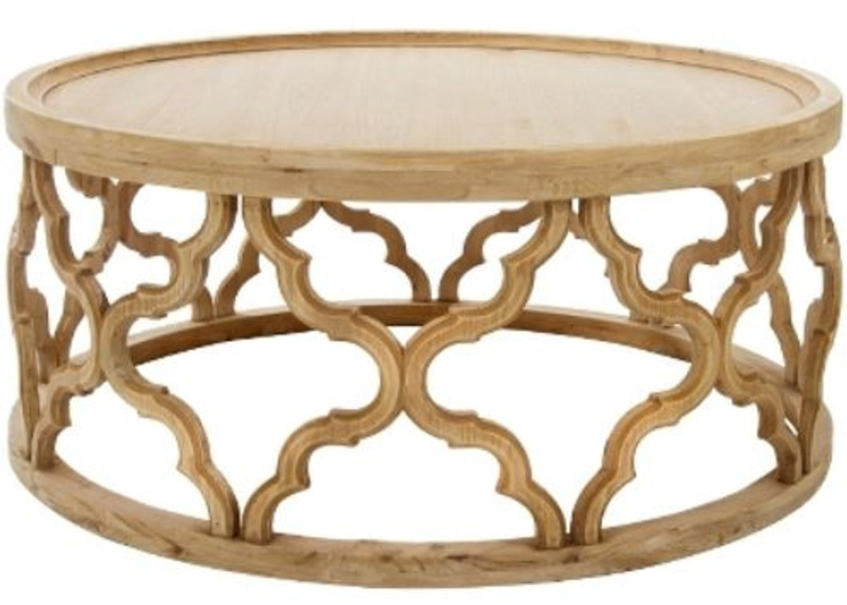 Designer Couchtisch Naturfarben Ø 80 x H. 37 cm - Moderner Runder Holz Wohnzimmertisch