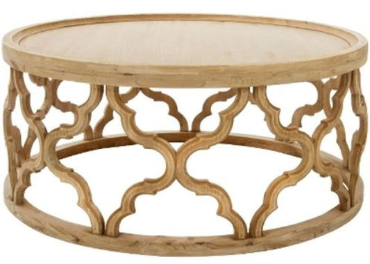 Designer Couchtisch Naturfarben Ø 80 x H. 37 cm - Moderner Runder Holz Wohnzimmertisch