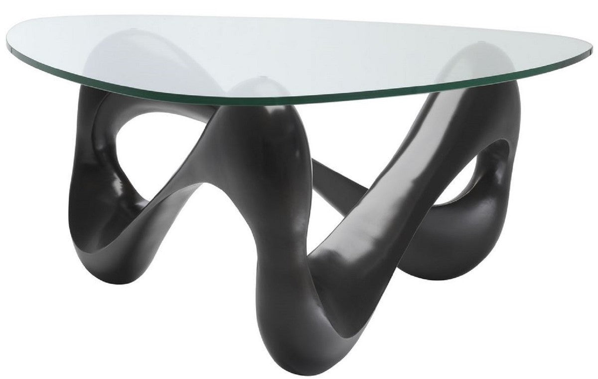 Designer Couchtisch Bronze 100,5 x 98 x H. 43,5 cm - Wohnzimmertisch mit 3-eckiger Glasplatte - Luxus Möbel