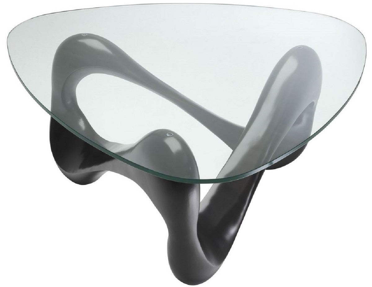 Designer Couchtisch Bronze 100,5 x 98 x H. 43,5 cm - Wohnzimmertisch mit 3-eckiger Glasplatte - Luxus Möbel