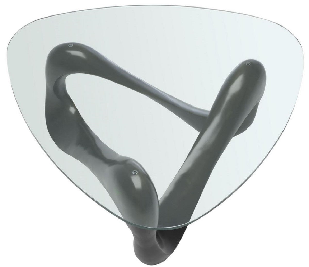 Designer Couchtisch Bronze 100,5 x 98 x H. 43,5 cm - Wohnzimmertisch mit 3-eckiger Glasplatte - Luxus Möbel