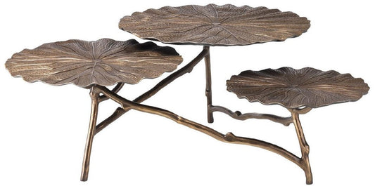 Designer Couchtisch Antik Messing H. 37 cm - Aluminium Wohnzimmertisch mit 3 Tischplatten - Luxus Wohnzimmer Möbel