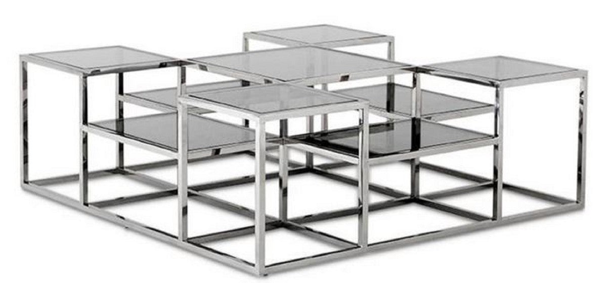 Designer Couchtisch Silber / Grau 120 x 120 x H. 42 cm - Luxus Wohnzimmermöbel