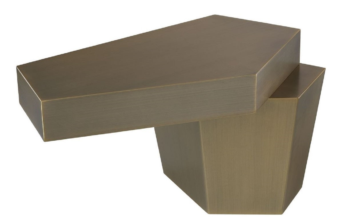 Designer Couchtisch Messingfarben 82 x 52 x H. 45 cm - Metall Wohnzimmertisch mit gebürsteter Messing Oberfläche und Zementfüllung - Luxus Qualität