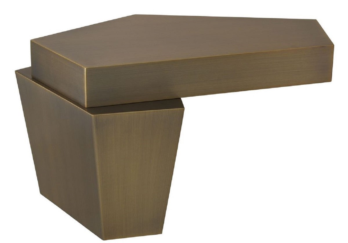 Designer Couchtisch Messingfarben 82 x 52 x H. 45 cm - Metall Wohnzimmertisch mit gebürsteter Messing Oberfläche und Zementfüllung - Luxus Qualität