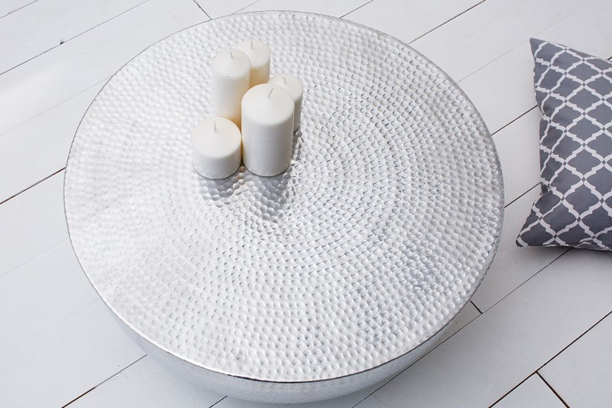 Couchtisch Silber 68 cm Aluminium - Wohnzimmer Salon Tisch - Unikat