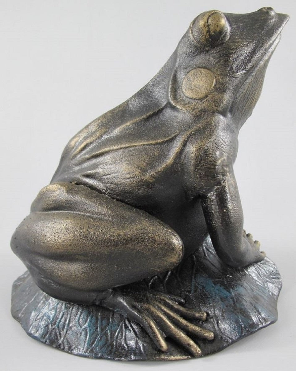 Deko Skulptur Frosch auf Teichblatt Antik Messing H. 28 cm - Garten & Terassen Metall Dekofigur - Garten & Terassen Deko Accessoires