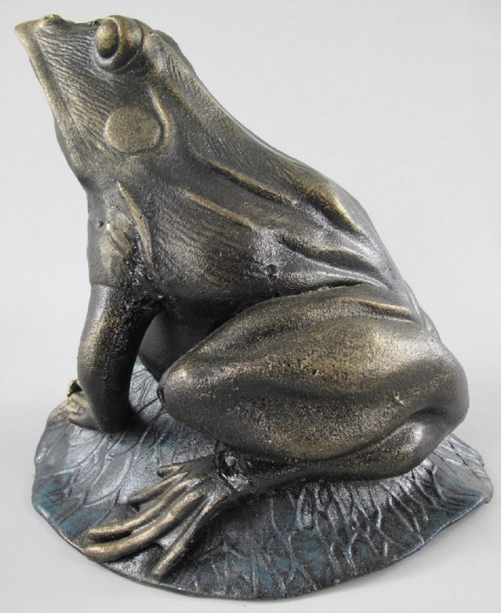 Deko Skulptur Frosch auf Teichblatt Antik Messing H. 28 cm - Garten & Terassen Metall Dekofigur - Garten & Terassen Deko Accessoires