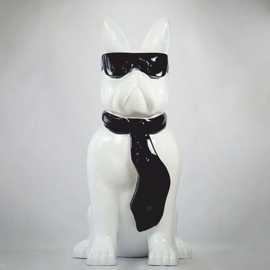 Deko Figur Hund Bulldogge Weiß / Schwarz H. 65 cm - Deko Skulptur