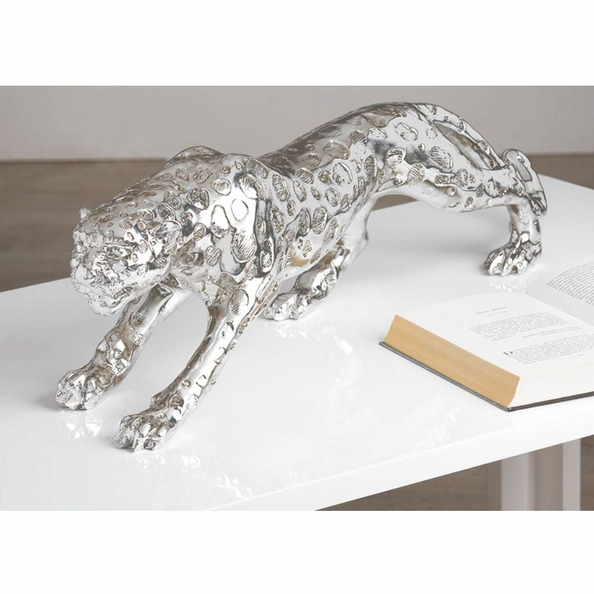 Deko Skulptur Gepard Silber 80 cm - Deko Accessoires