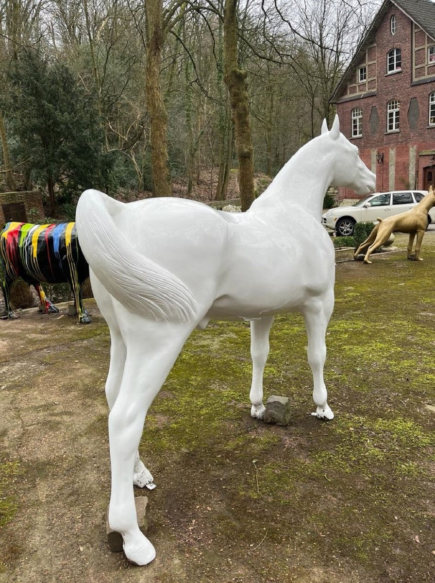 Luxus XXL Deko Skulptur Pferd Weiß 220 x H. 190 cm