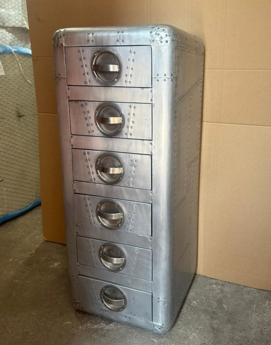 Aluminium Kommode mit 6 Schubladen H. 100 cm - Aluminium Möbel