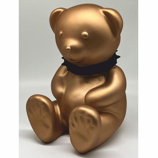 Dekofigur Teddybär mit Halsband Gold / Schwarz H. 31 cm - Deko Skulptur