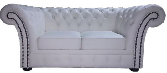 Chesterfield Echtleder 2er Sofa Weiß 170 x 90 x H. 80 cm - Luxus Kollektion