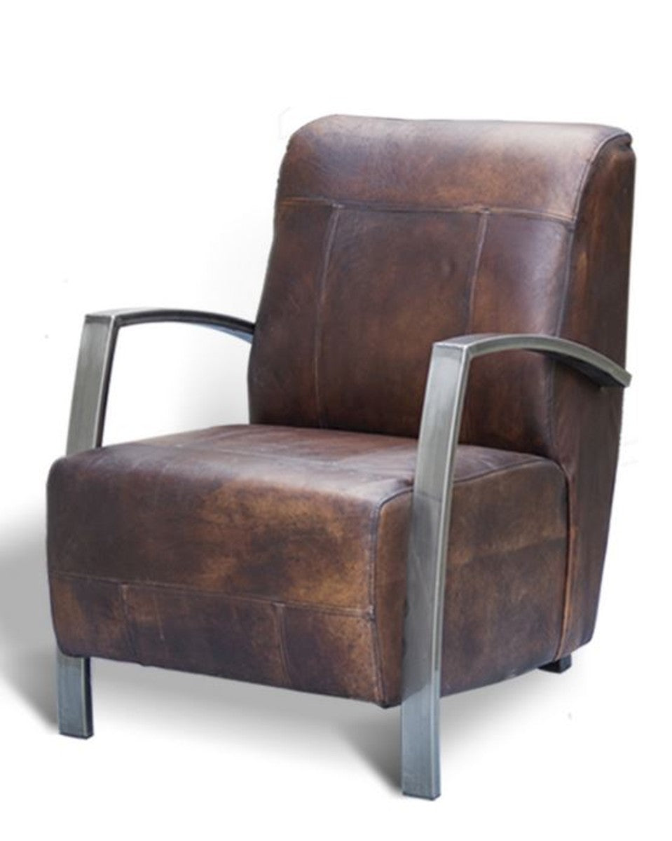 Vintage Industrial Echtleder Lounge Sessel - ALLE FARBEN - Luxus Wohnzimmer Sessel Industrie Design Möbel Büffelleder