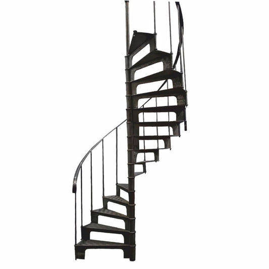 Gusseisen Wendeltreppe mit Geländer linke Seite Schwarz H. 278 cm - Rustikale Spiraltreppe
