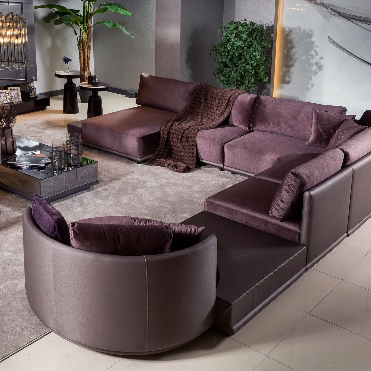 Modulares Luxus Wohnzimmer Ecksofa Lila 420 cm