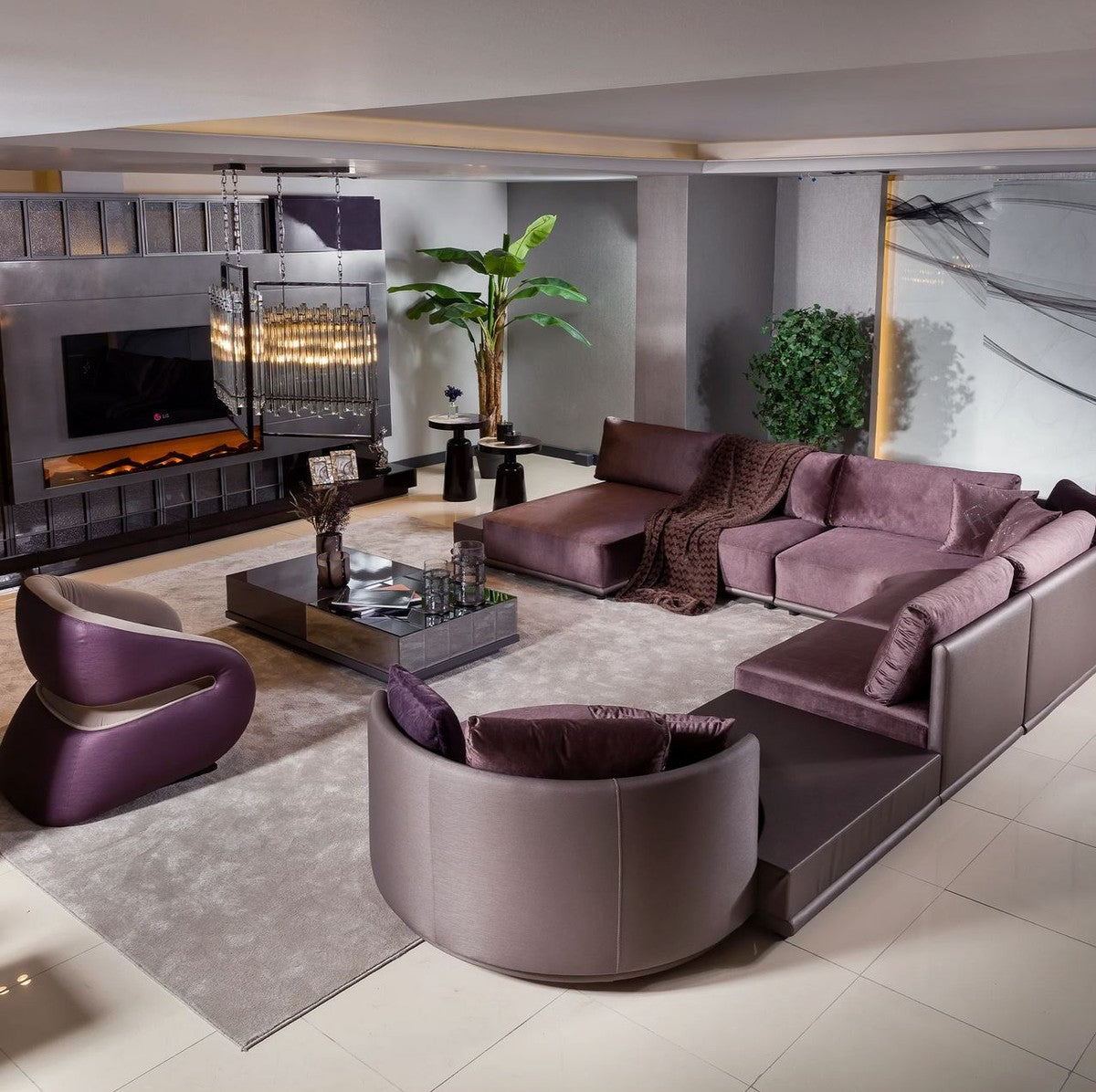 Modulares Luxus Wohnzimmer Ecksofa Lila 420 cm