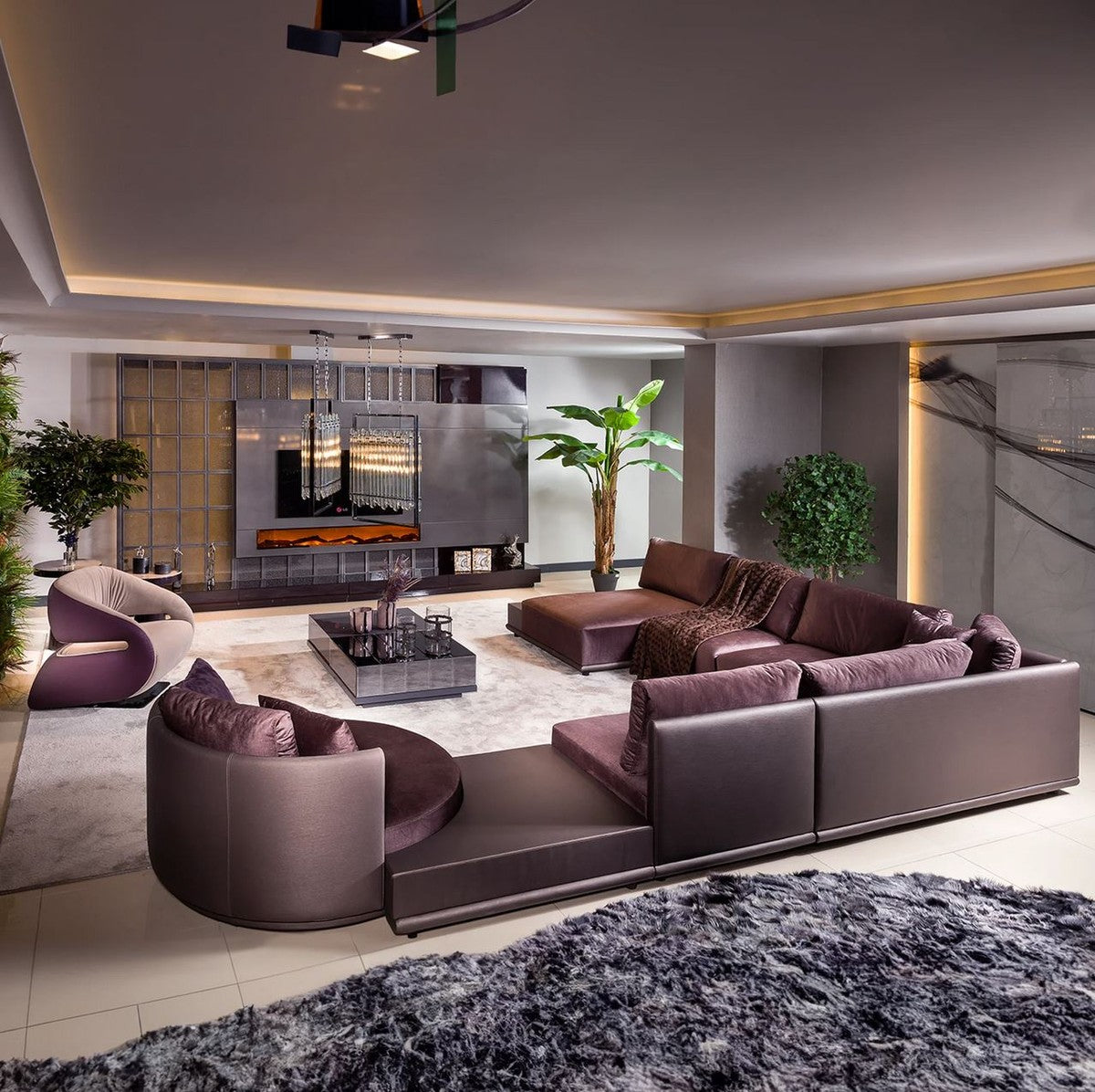 Modulares Luxus Wohnzimmer Ecksofa Lila 420 cm